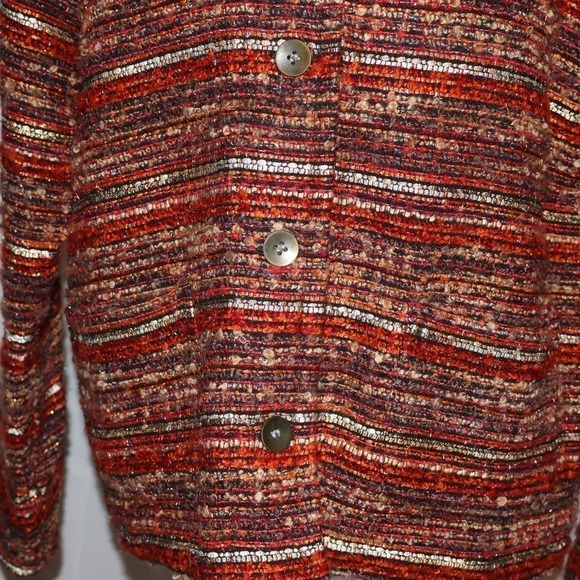 CHICO'S Womens S Multicolor Textured Boucle Metallic Blazer Jacket Button Front - Picture 11 of 13